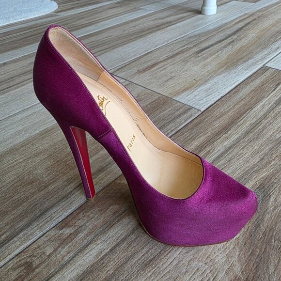 PRICED DROP! Christian Louboutin Def Daffodiles Purple Satin Shoes 160 Eur. 34.5 - Picture 3 of 16
